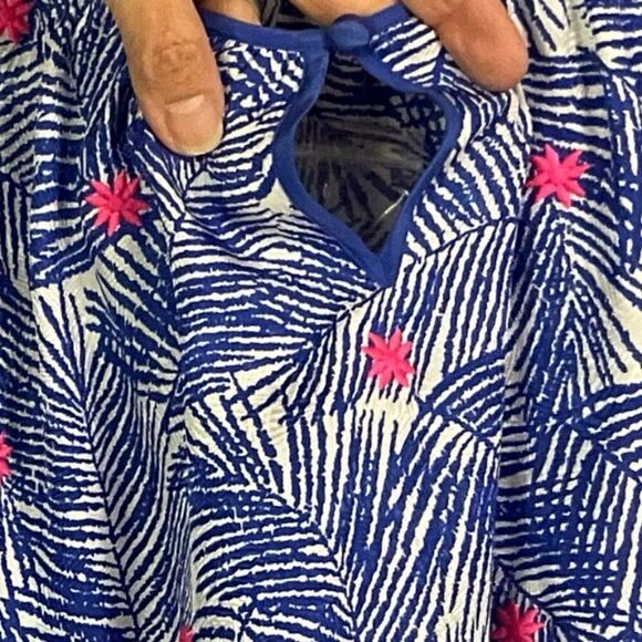 NWT Vineyard Vines Palm Print Tunic Top, Large, 100% silk, blue/white/hot pink - Picture 4 of 14